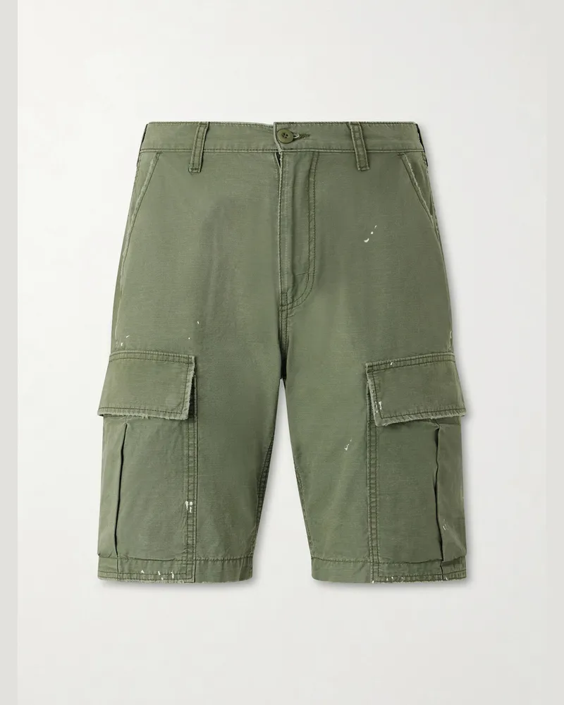 Cherry Los Angeles Camouflage Paint-splattered Cargo Straight-leg Shorts Green