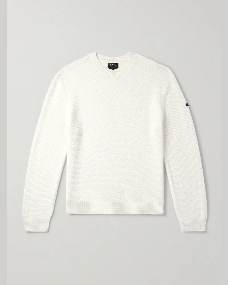 A.P.C. Thomas Logo-Appliquéd Honeycomb-Knit Virgin Wool Sweater Neutrals