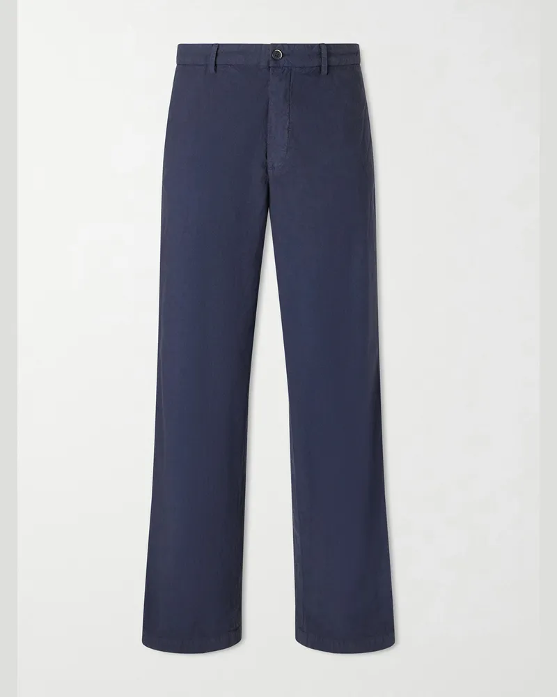 BARENA Straight-Leg Garment-Dyed Cotton Trousers Blue