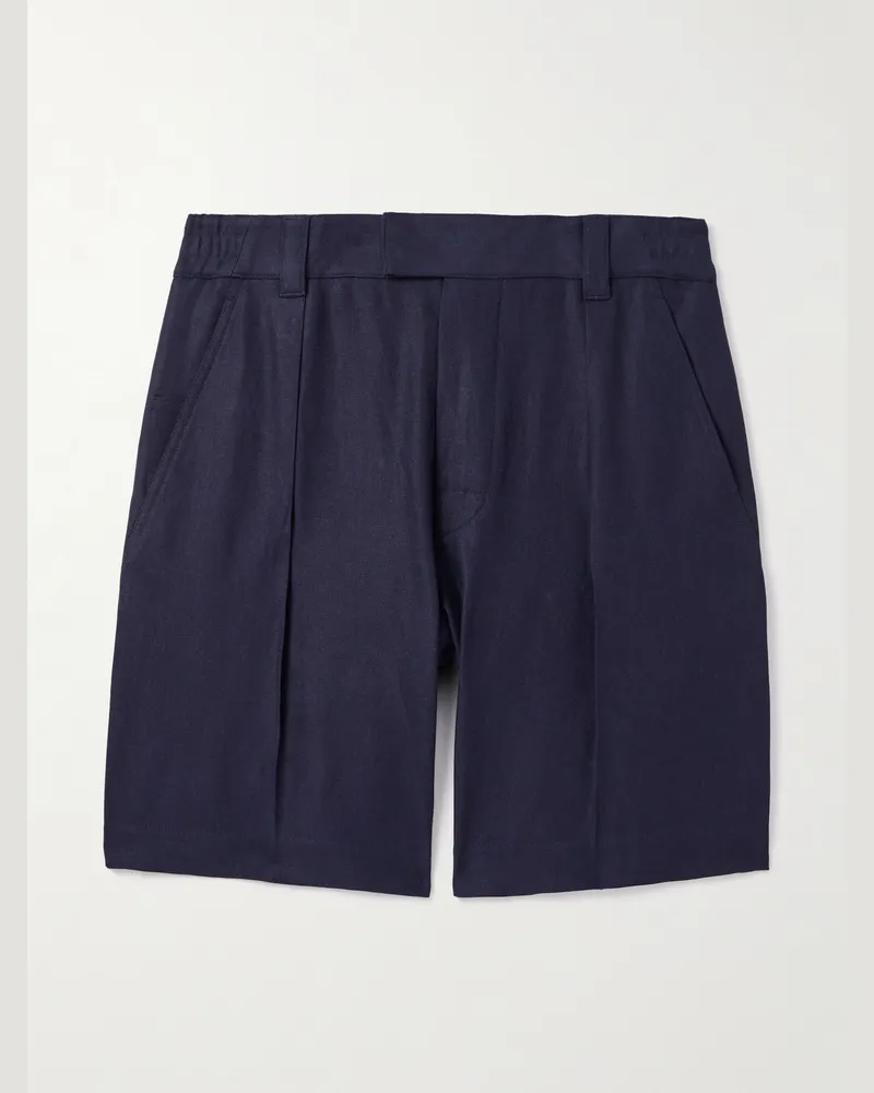 Loro Piana Reinga Wide-Leg Pleated Linen-Twill Bermuda Shorts Blue