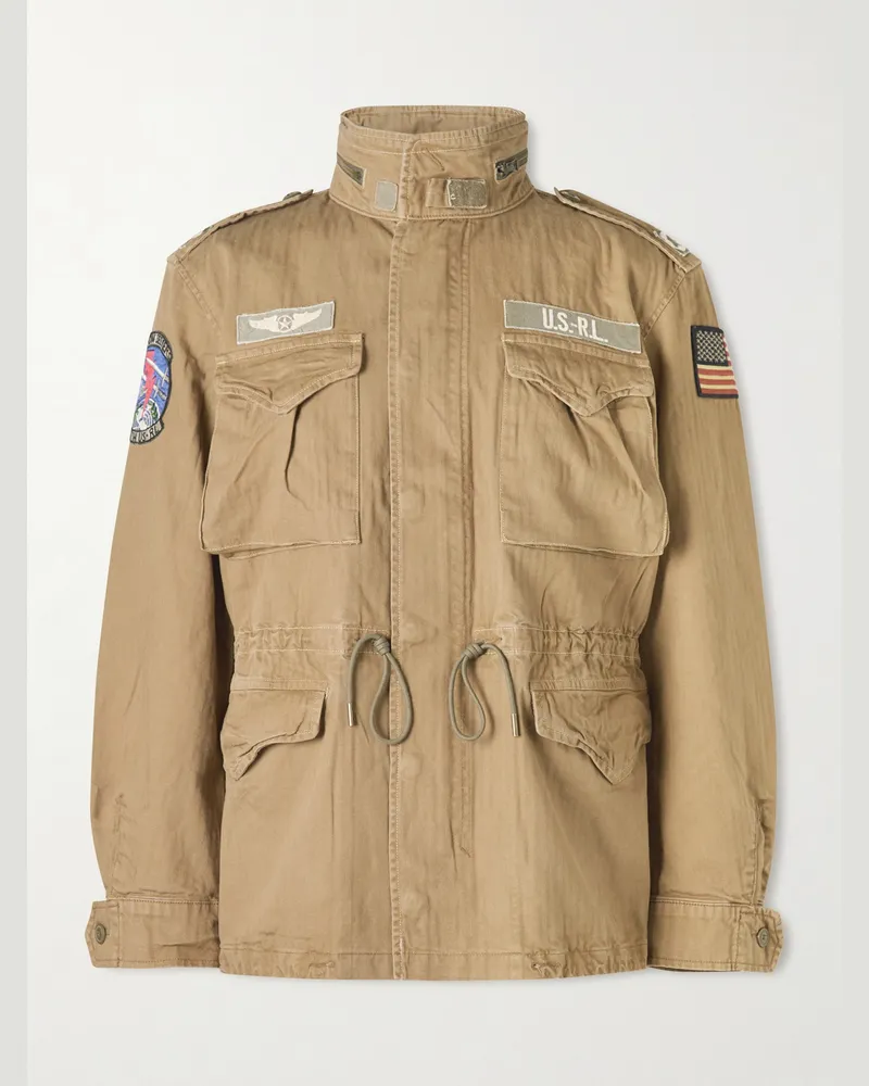 Ralph Lauren The Iconic Logo-Appliquéd Striped Cotton Field Jacket Neutrals