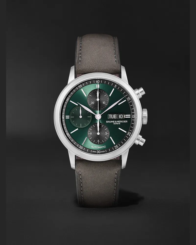 Baume & Mercier Classima Chronograph 42 Mm Uhr Aus Edelstahl Mit Automatischem Aufzug Und Lederarmband Ref. Nr.: 10783 GrüN