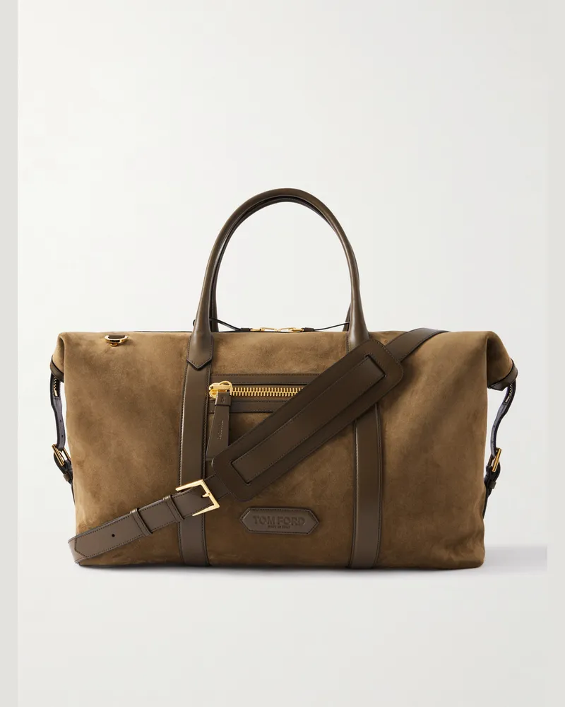 Tom Ford Buckley Reisetasche aus Veloursleder mit Lederbesatz Braun