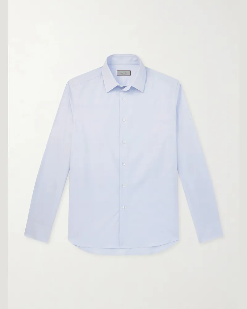 Canali Impeccabile Hemd aus Baumwollpopeline mit Cutaway-Kragen Blau