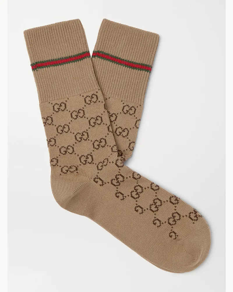 Gucci Logo-Jacquard Cotton-Blend Socks Brown