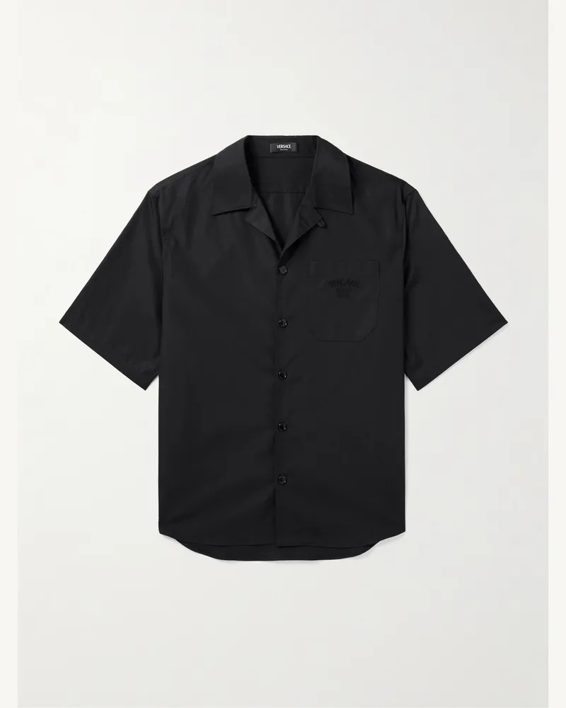 Versace Medusa Chain Hemd aus bedrucktem Baumwoll-Twill mit Reverskragen und Stickereien Schwarz