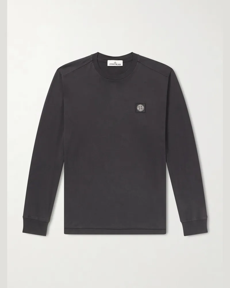 Stone Island Logo-Appliquéd Cotton-Jersey T-Shirt Black