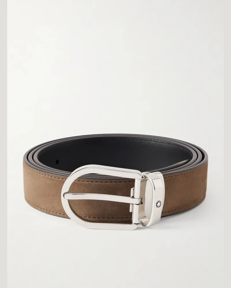 Montblanc Horseshoe wendbarer Gürtel aus Leder und Veloursleder, 3 cm Braun