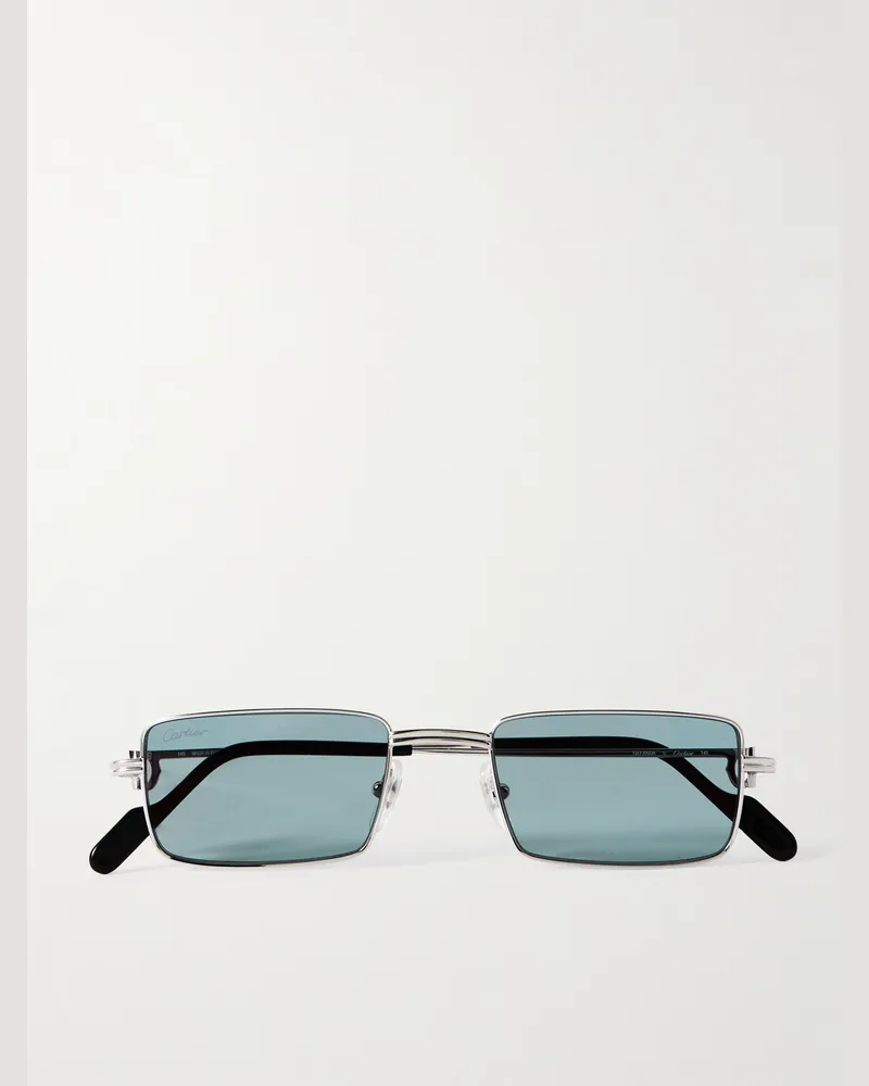 Cartier Silberfarbene Sonnenbrille mit eckigem Rahmen Silber