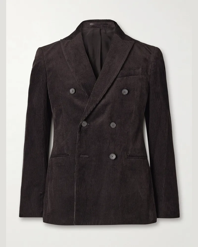 MR P. Schmal geschnittene doppelreihige Smokingjacke aus Cord aus einer Baumwoll-Kaschmirmischung Braun