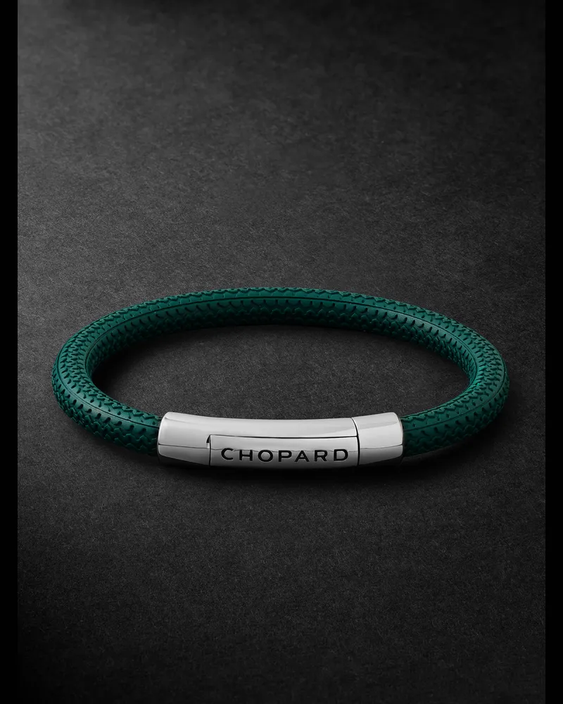 Chopard Classic Racing Armband aus geflochtenem Kautschuk mit silberfarbenem Detail Grün
