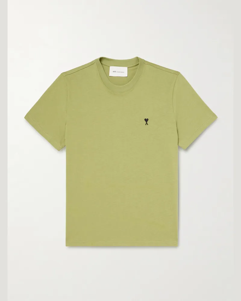 AMI Paris Logo-Embroidered Cotton-Jersey T-Shirt Green