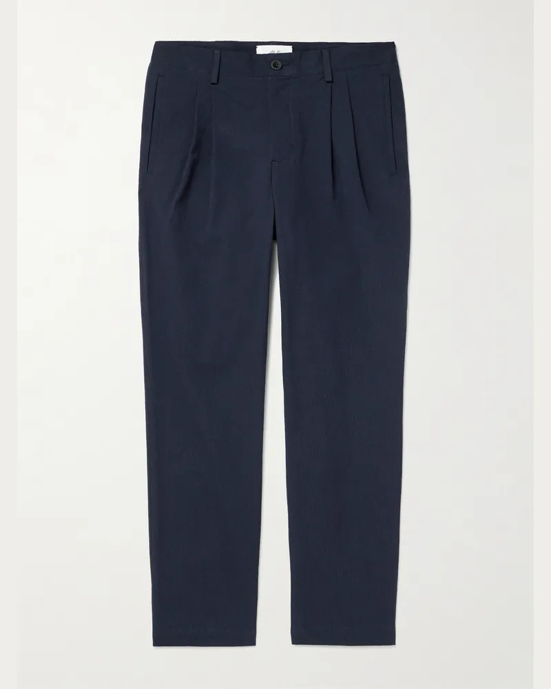 MR P. Steve gerade geschnittene Hose aus Seersucker aus einer Biobaumwollmischung mit Falten Blau