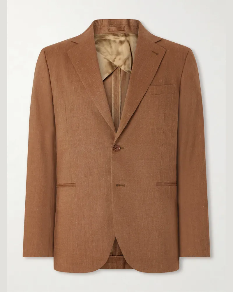 Frescobol Carioca Paulo Linen and Virgin Wool-Blend Suit Jacket Brown
