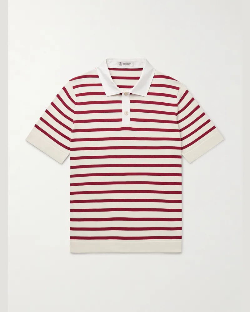 Brunello Cucinelli Polohemd aus Baumwolle mit Streifen Rot