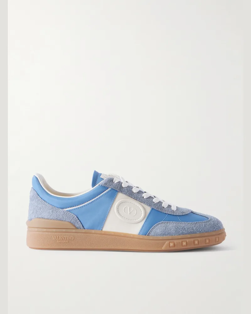 Valentino Garavani Upvillage Leather and Suede-Trimmed Twill Sneakers Blue