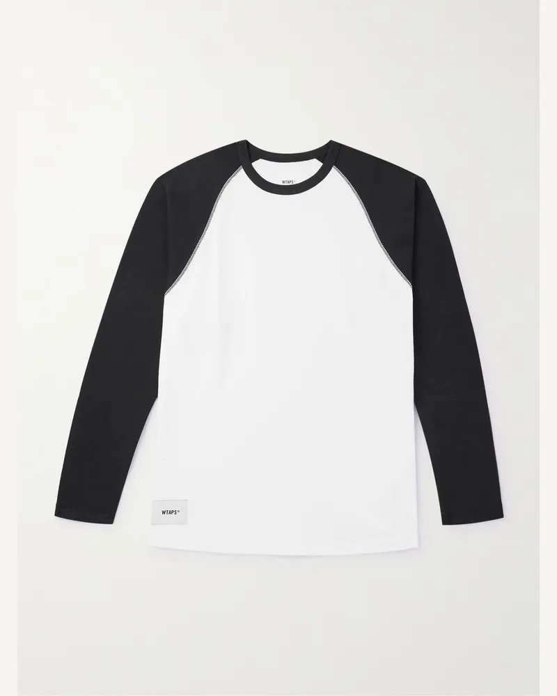 WTAPS Ian zweifarbiges Oberteil aus Baumwoll-Jersey mit Logoapplikation Weiß