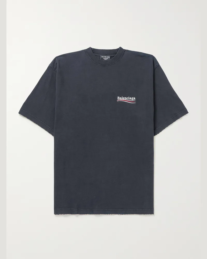 Balenciaga Oversized-T-Shirt aus Baumwoll-Jersey mit Logostickerei Schwarz