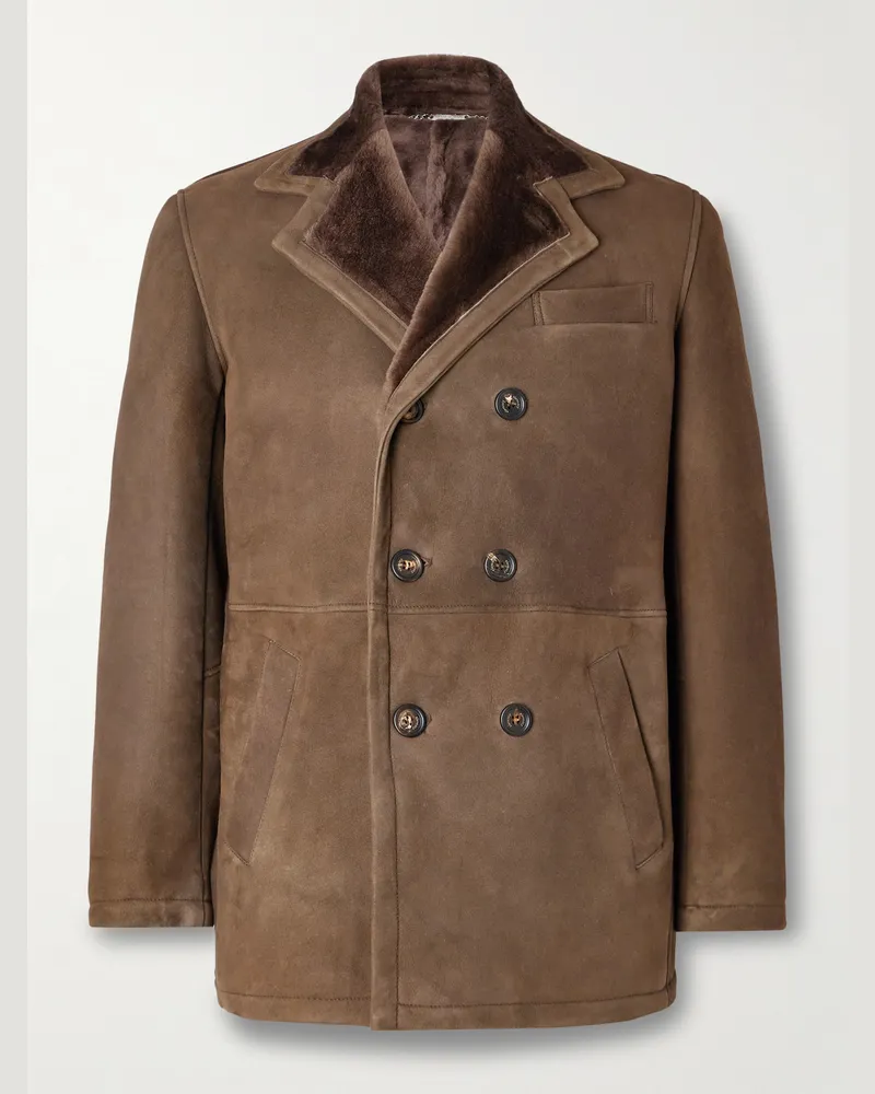 Eleventy Doppelreihiger Mantel aus Shearling Braun