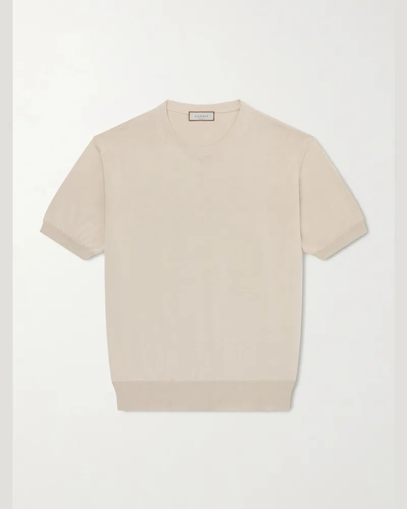 Canali Knitted Cotton T-Shirt Neutrals
