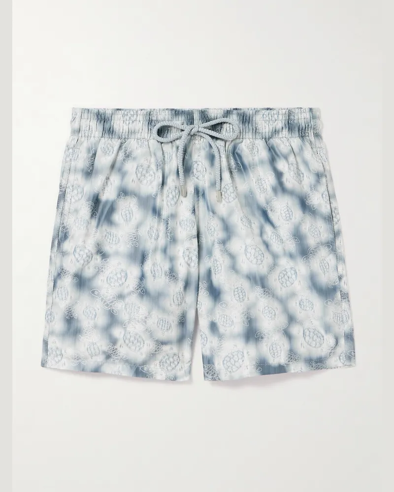 Vilebrequin Maison BUCOL Moopea gerade geschnittene mittellange Badeshorts aus recyceltem Material mit Print und Stickereien Blau