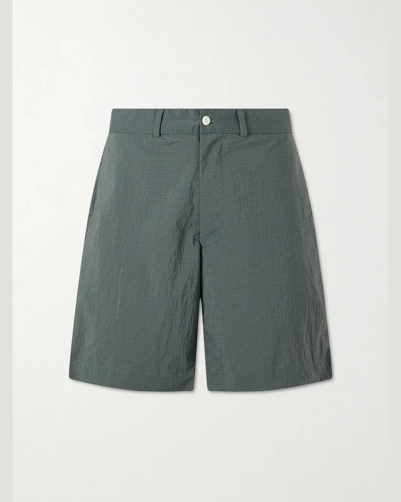 Beams Plus Straight-Leg Checked Seersucker Shorts Green