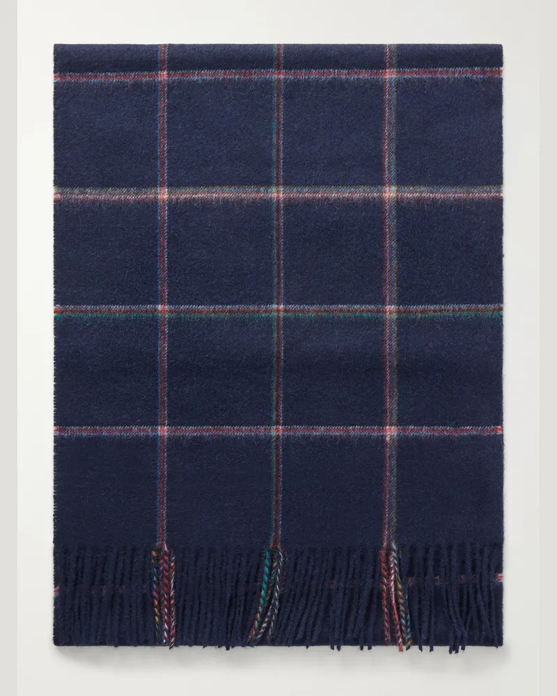 Paul Smith Checked Wool and Cashmere-Blend Scarf Blue