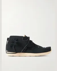 Visvim FBT Lhamo-Folk Ankle Boots aus Veloursleder mit Fransen und Verzierungen Schwarz