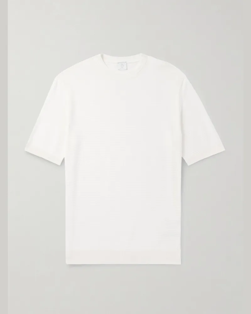 Eleventy Schmal geschnittenes T-Shirt aus Baumwolle in Rippstrick Weiß
