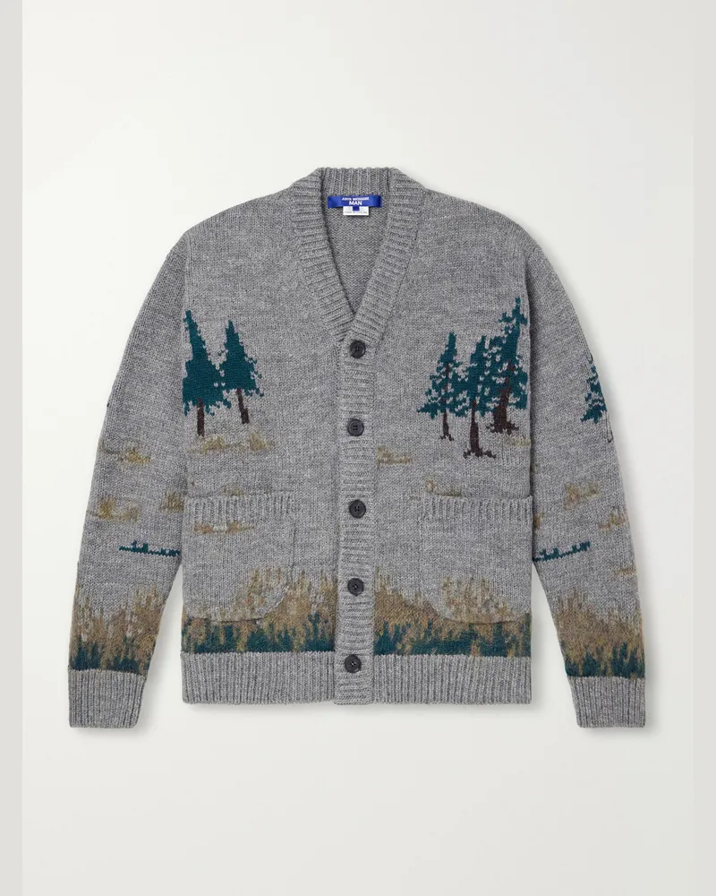 Junya Watanabe Intarsia-Knit Wool-Blend Cardigan Gray