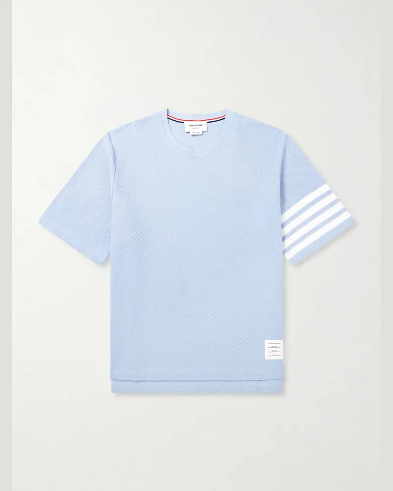 Thom Browne Striped Cotton-Piqué T-Shirt Blue