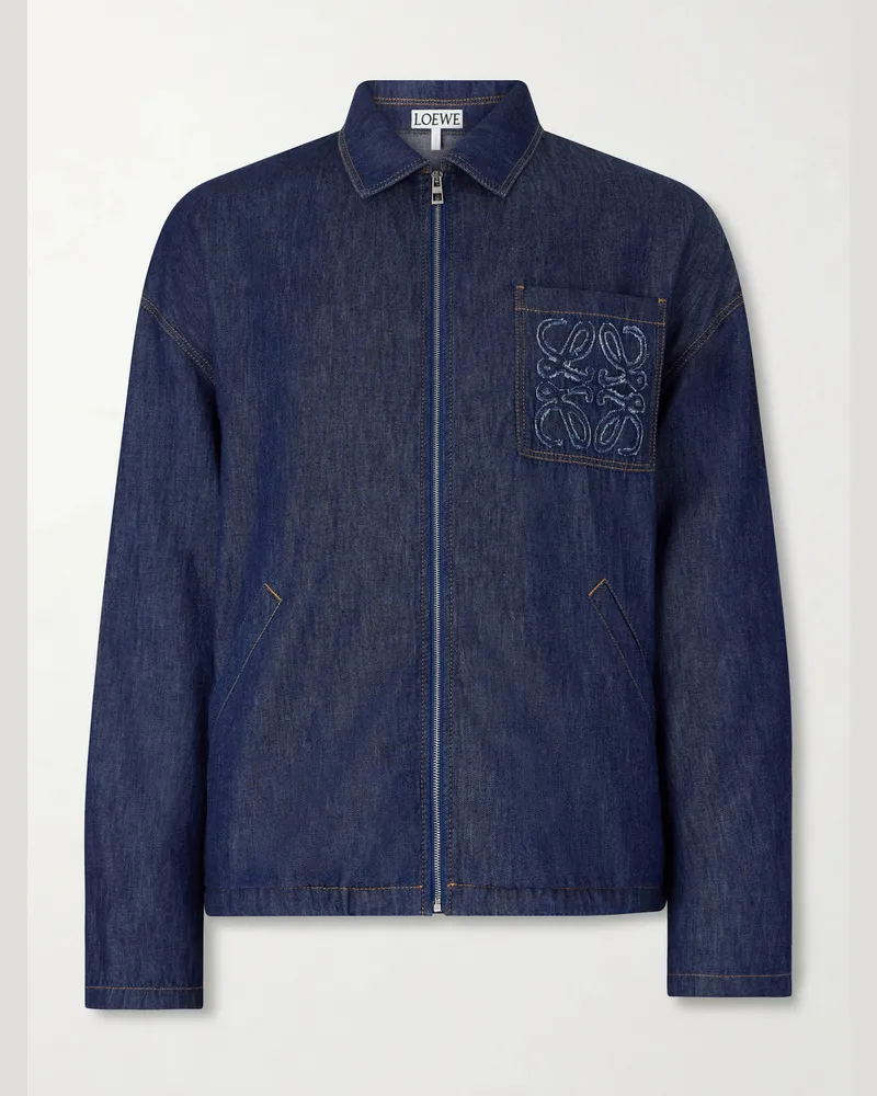 Loewe Anagram-Appliqué Cotton Chambray Jacket Blue