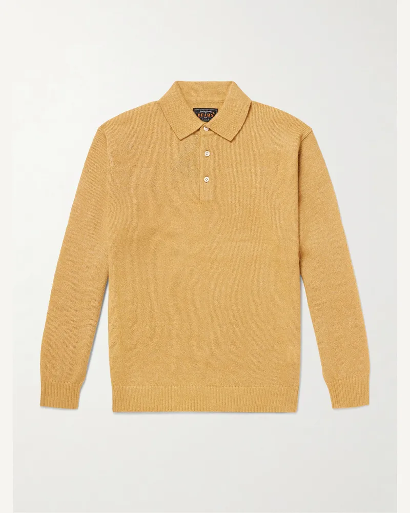 Beams Plus Wool-Blend Polo Shirt Yellow