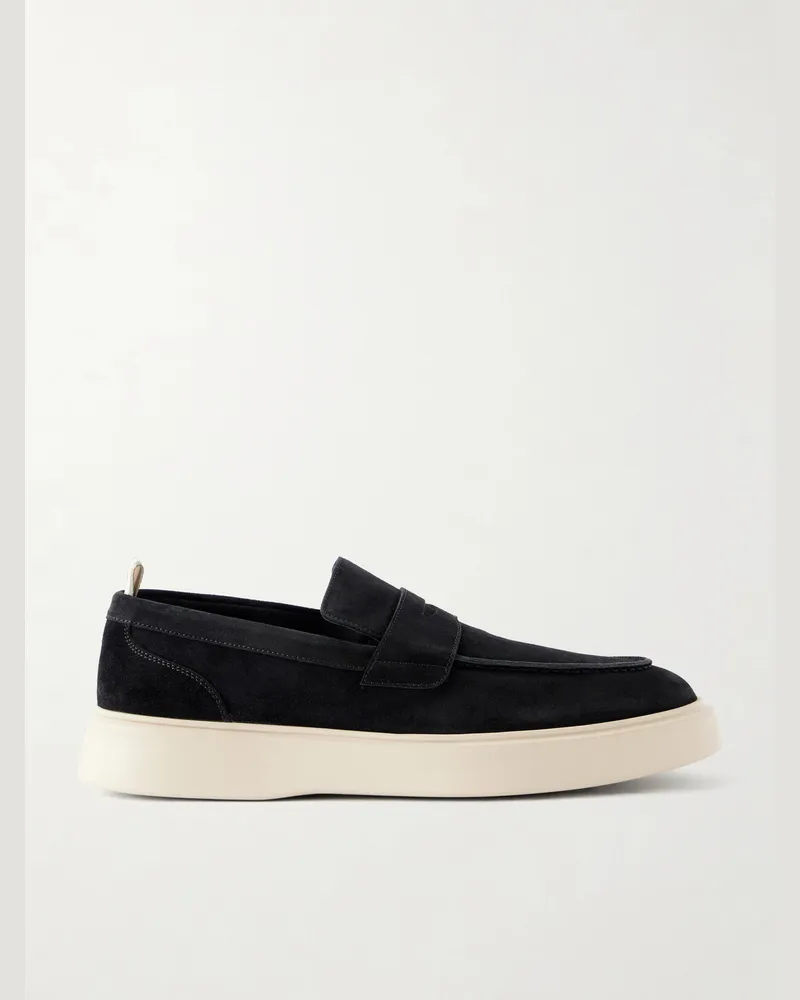 Officine Creative Italia Frame 001 Suede Penny Loafers Black