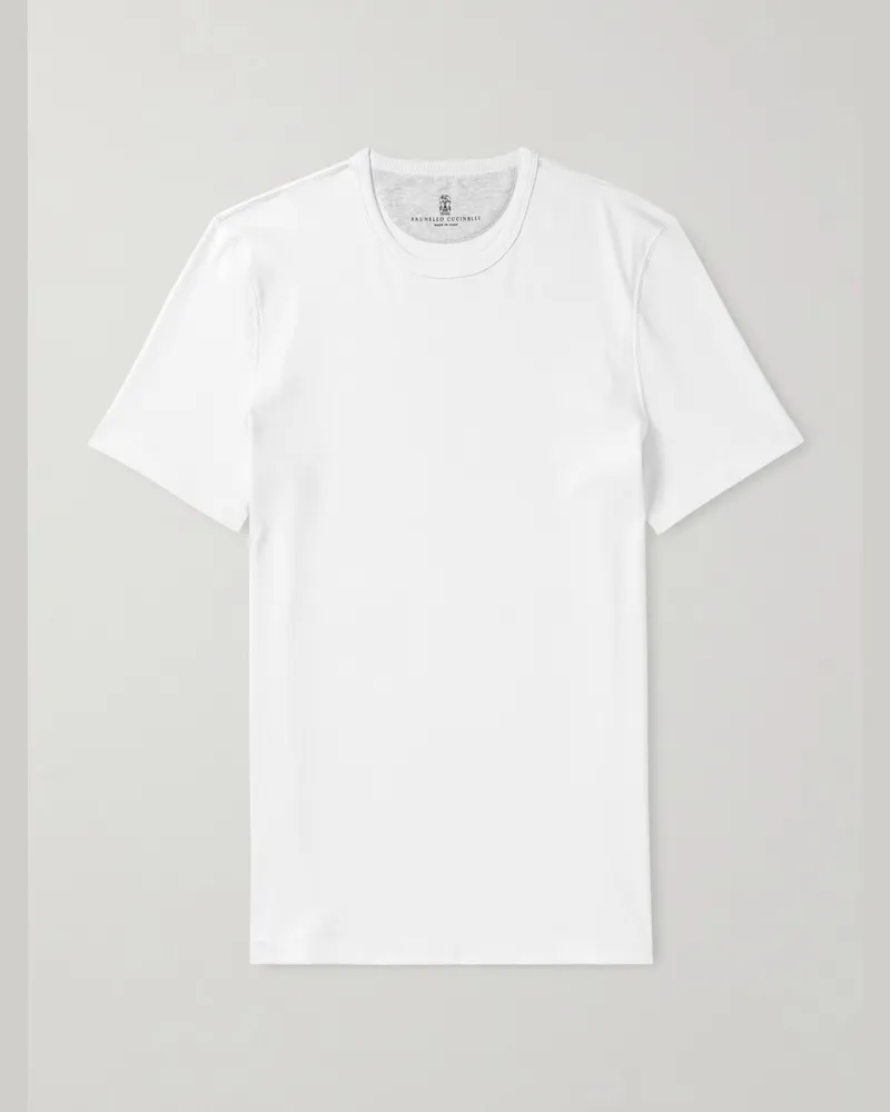 Brunello Cucinelli T-Shirt aus geripptem Jersey Weiß