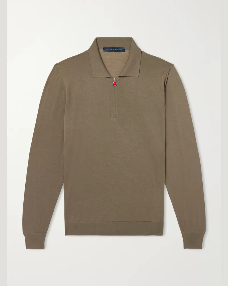 Kiton Wool Half-Zip Sweater Brown