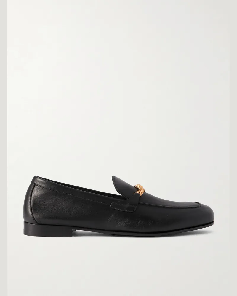 Versace Logo-Embellished Leather Loafers Black