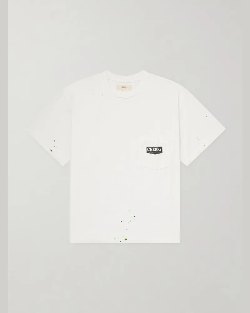 Cherry Los Angeles Logo-Print Paint-Splattered Cotton-Jersey T-Shirt White