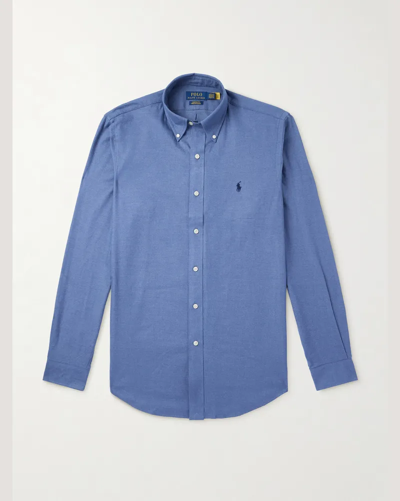 Ralph Lauren Hemd aus einer Baumwollmischung mit Logostickerei und Button-Down-Kragen Blau
