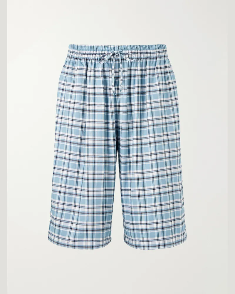 Acne Studios Ressa Straight-Leg Checked Casual Shorts Blue