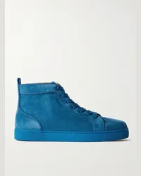 Christian Louboutin Louis High-Top-Sneakers aus Veloursleder mit Logoverzierung und Ripsband Blau