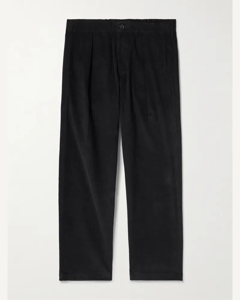 KARDO Taka Straight-Leg Embroidered Cotton-Corduroy Trousers Black