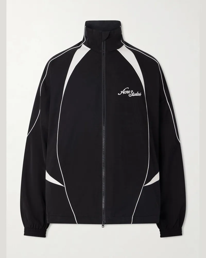 Acne Studios Technical Logo-Embroidered Striped Cotton-Blend Jacket Black