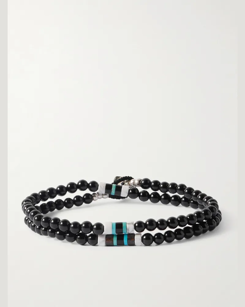 Mikia Wickelarmband mit Zierperlen aus mehreren Steinen und Details aus Sterlingsilber Schwarz