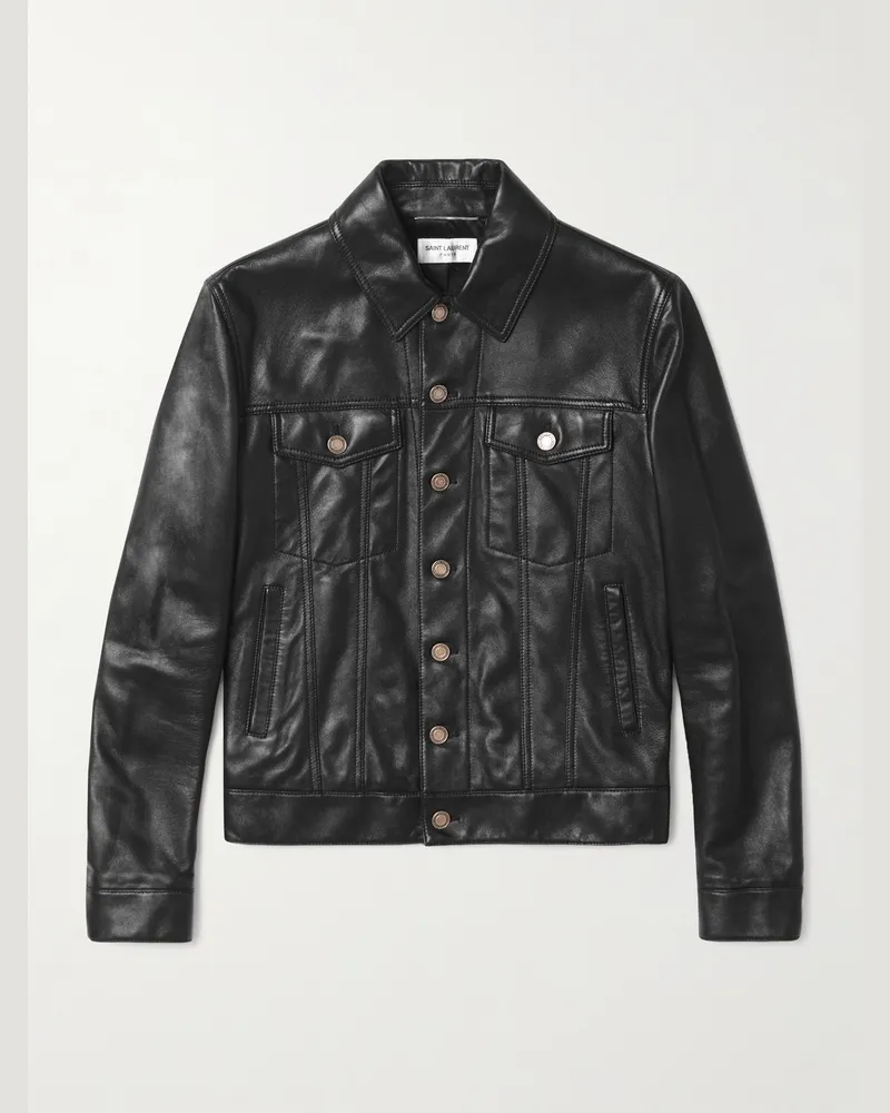 Saint Laurent Slim-Fit Leather Trucker Jacket Black