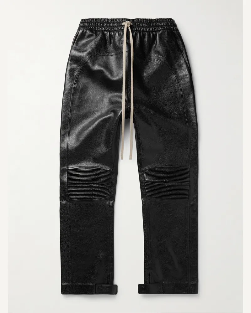 Fear of God Slim-Fit Straight-Leg Full-Grain Leather Drawstring Trousers Black