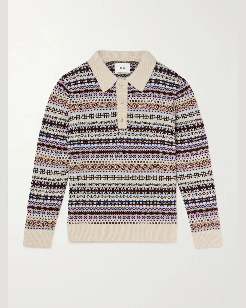 NN 07 Robbie Fair Isle Wool-Blend Polo Sweater Purple