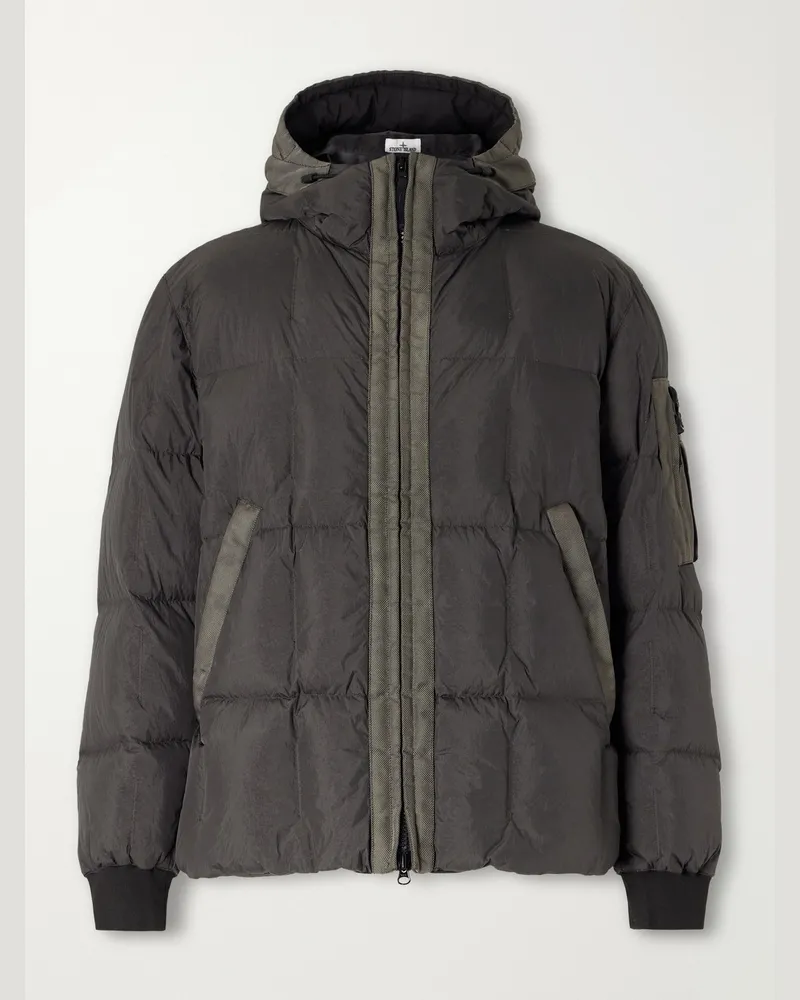 Stone Island Logo-Appliquéd Padded Quilted Garment-Dyed Shell Down Jacket Gray