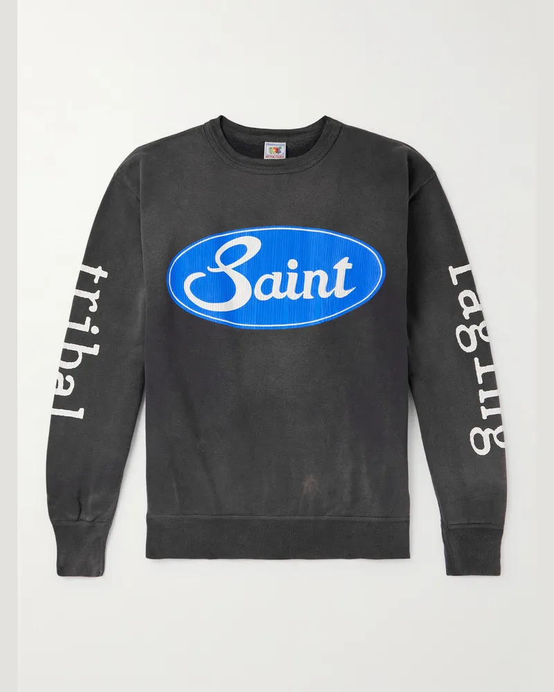 SAINT MXXXXXX Sweatshirt aus Baumwoll-Jersey mit Logoprint in Distressed-Optik Grau