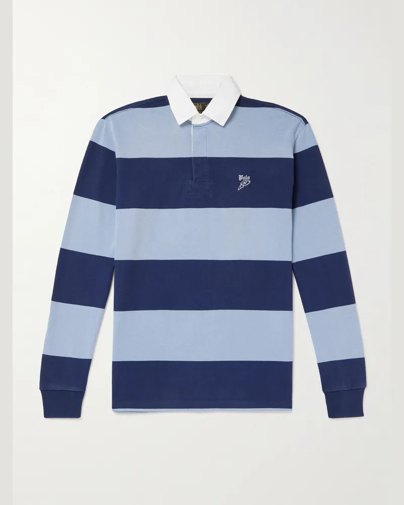 Ralph Lauren Rugby-Oberteil aus gestreiftem Baumwoll-Jersey mit Logostickerei Blau